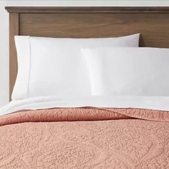 Threshold Garmet Washed Soft Clay Color Paisley Stitch Bed Quilt Blanket - Picture 1 of 6